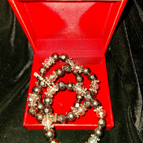 L & L - Black agate druzy beaded stretch bracelet NWOT - Picture 3 of 7